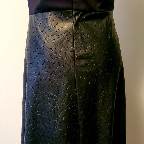 ELENA WANG Black Fit & Flared Midi Cocktail Dress Imprinted Faux Leather & Knit - Picture 7 of 11